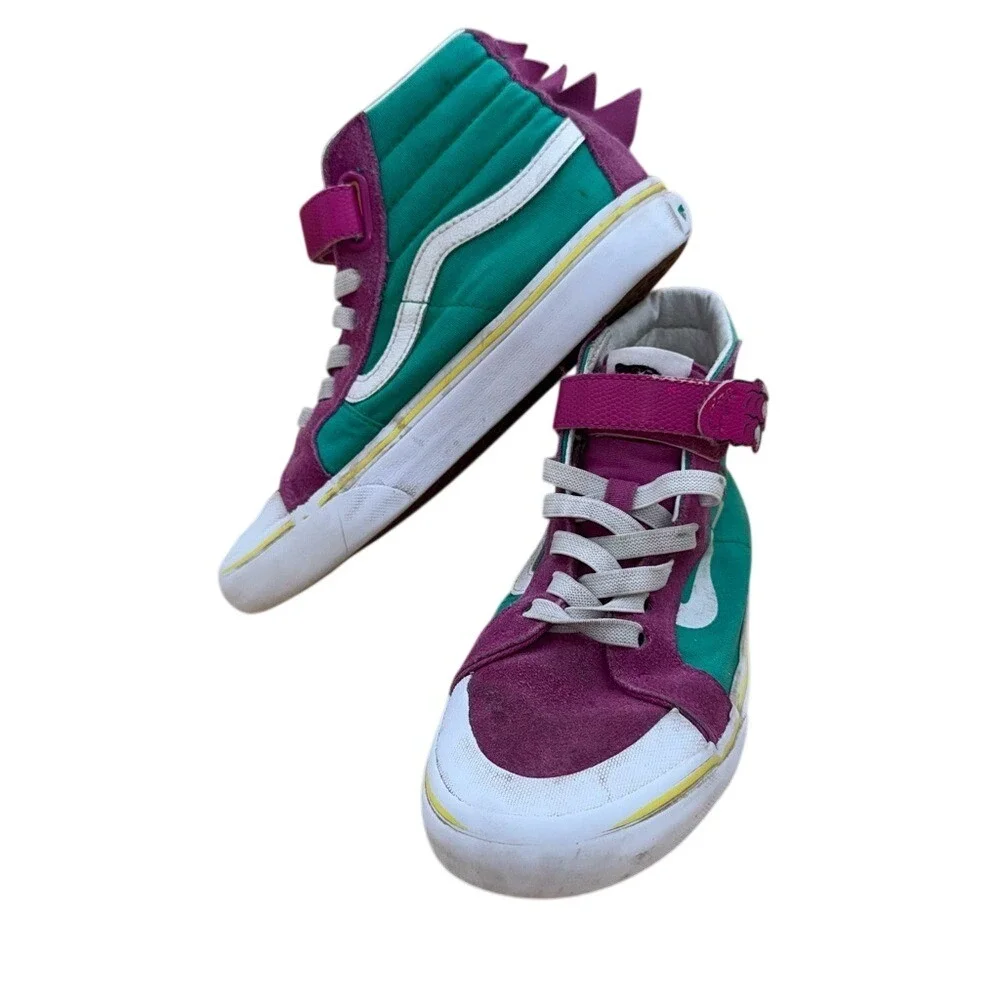 Vans Kids Purple & Green Dino Sk8-Hi Reissue 138 Sneakers, Kids Size 3, Preowned